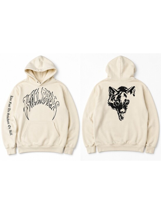 Kill Crew Other - Kill Crew Wolf Graphic Oversized Fleece Hoodie Med Cream Streetwear Grunge